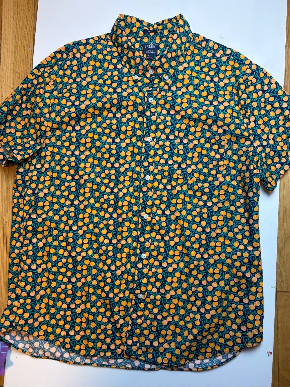 J.Crew peach print Short-sleeve slim flex casual shirt sz XXL